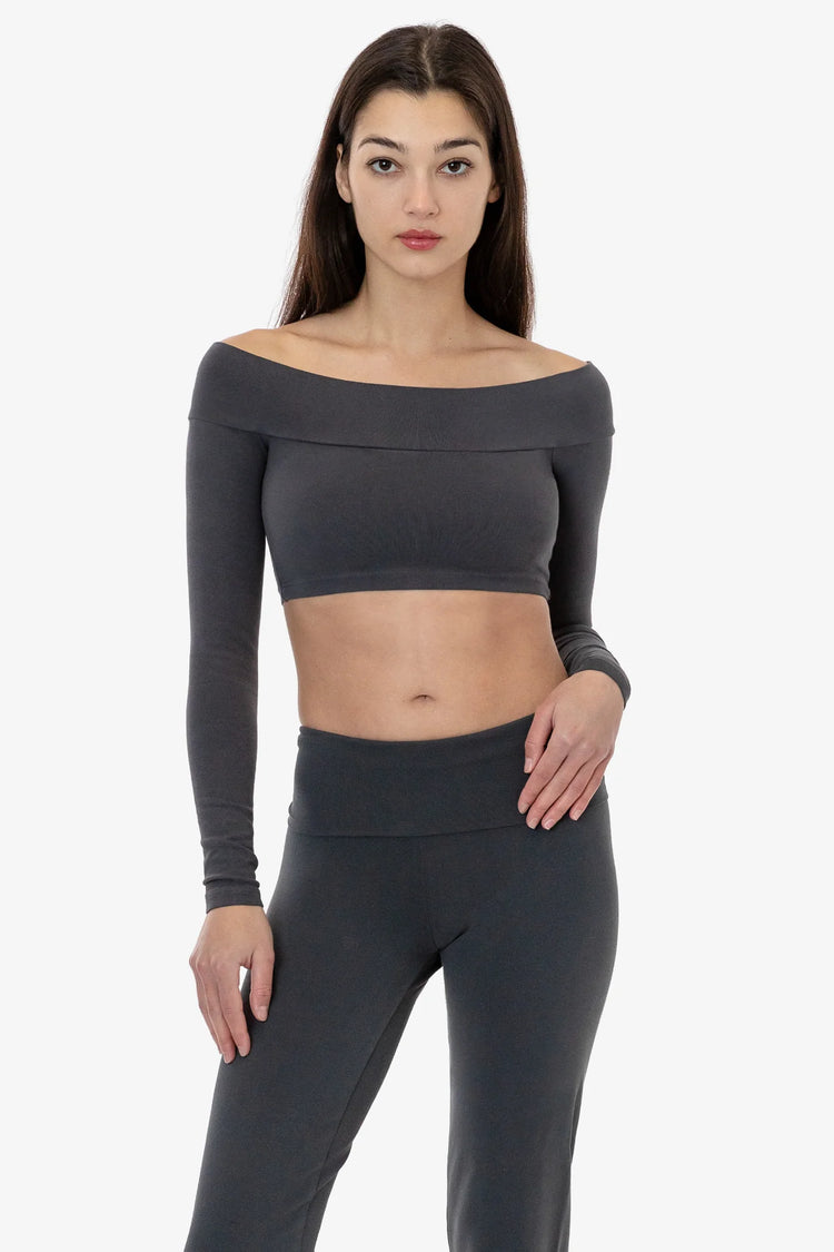 83074GD - Cotton Spandex Long Sleeve Off Shoulder Crop Top